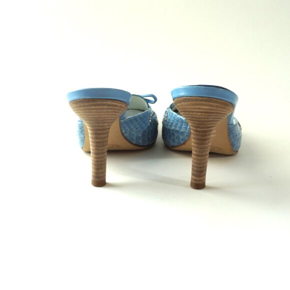 TOD'S Light Blue Leather Mules Size 6 Snakeskin Pattern - Picture 4 of 10